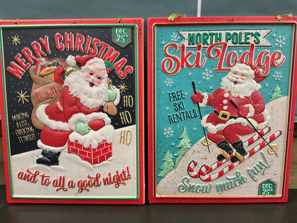 Metal Embossed Holiday Santa Wall Art - 2 Styles