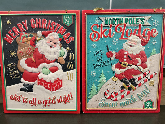 Metal Embossed Holiday Santa Wall Art - 2 Styles