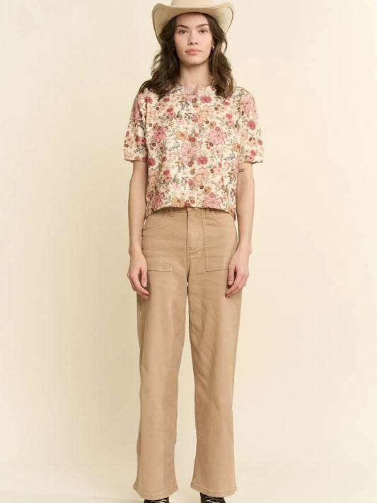 Floral Knit Button Down Short Sleeve Top