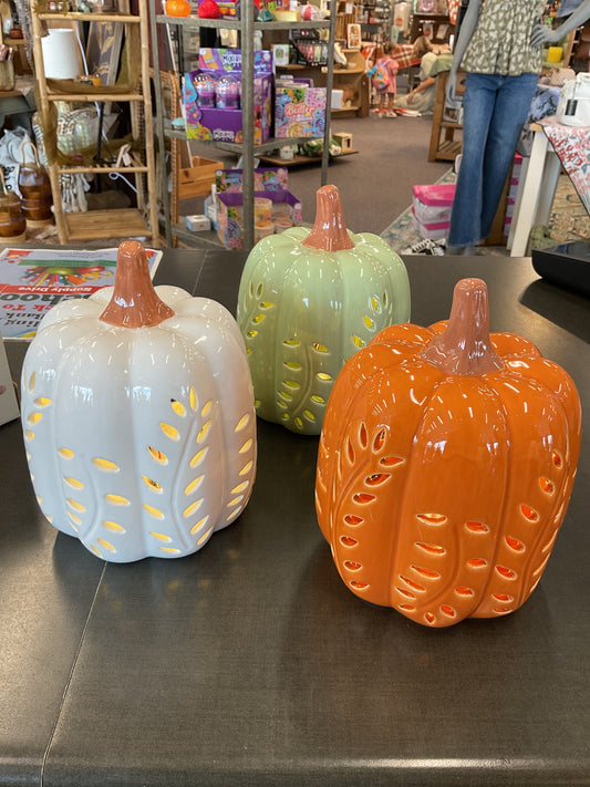 7.5" Autumn Enchanted Vines LED Ceramic Pumpkin