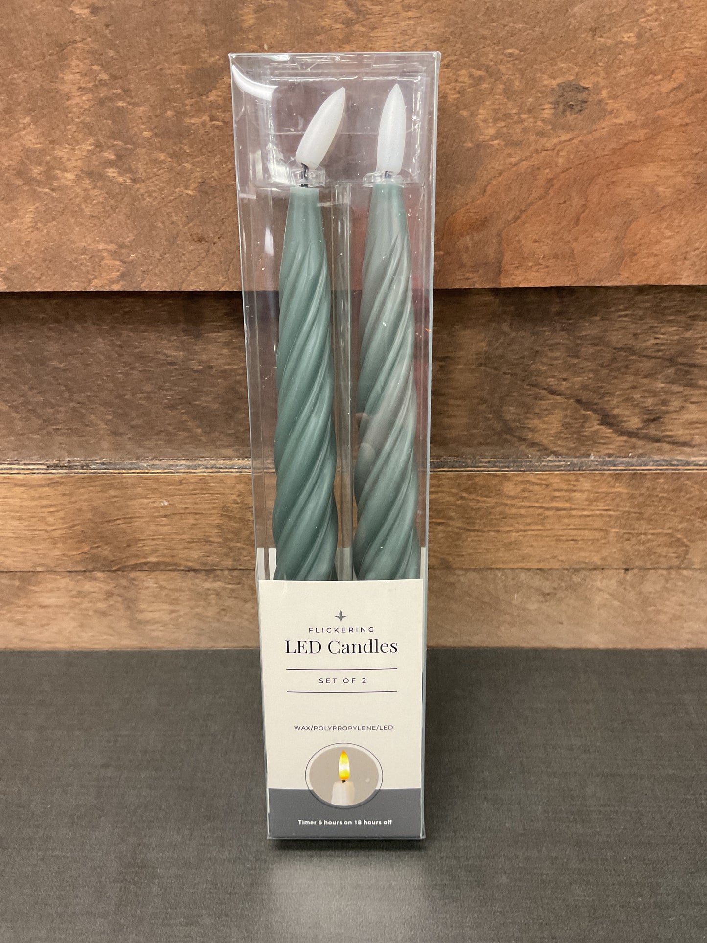 Set of 2 9.75 Inch Dark Green Spiral LED Taper Candles w/ Timers