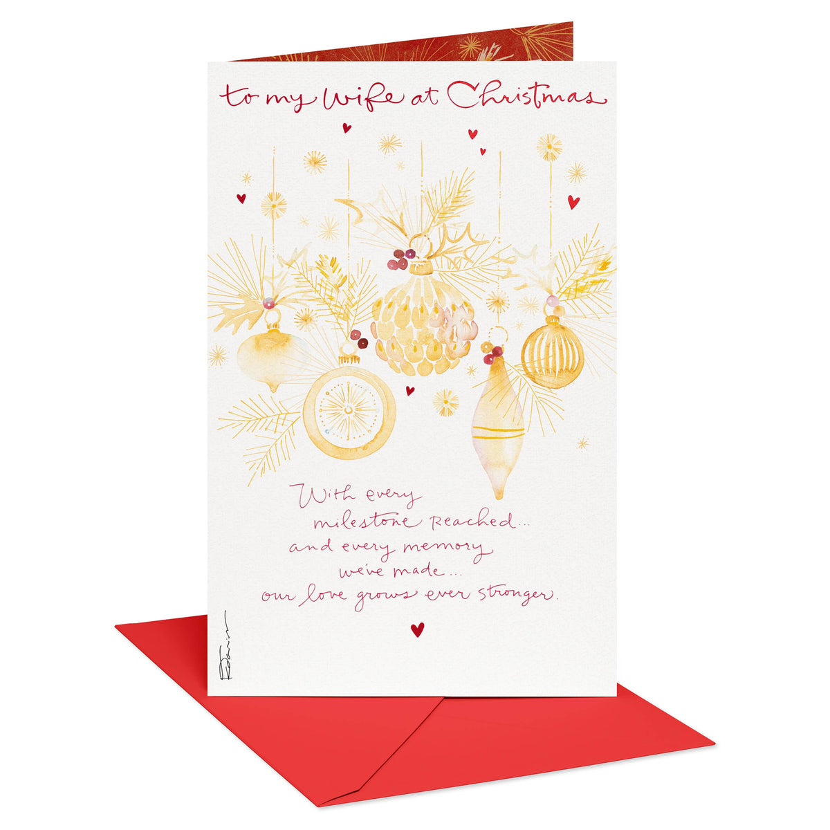 Christmas Card for Wife (Gold Ornaments)