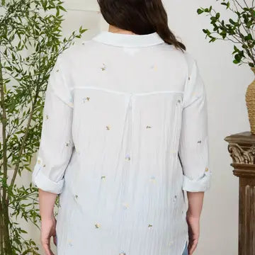 Stripe Floral Embroidery Long Sleeve Top