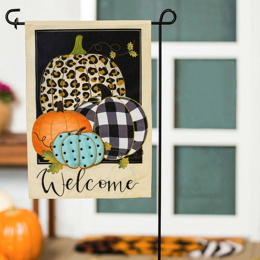 Mixed Print Pumpkins Garden Linen Flag
