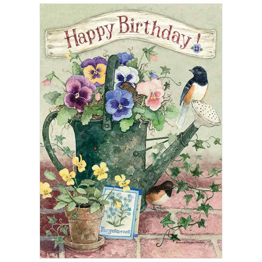Birds and Pansies - Birthday Card