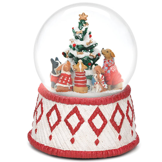 Glitterdome Musical Dogs Around Tree