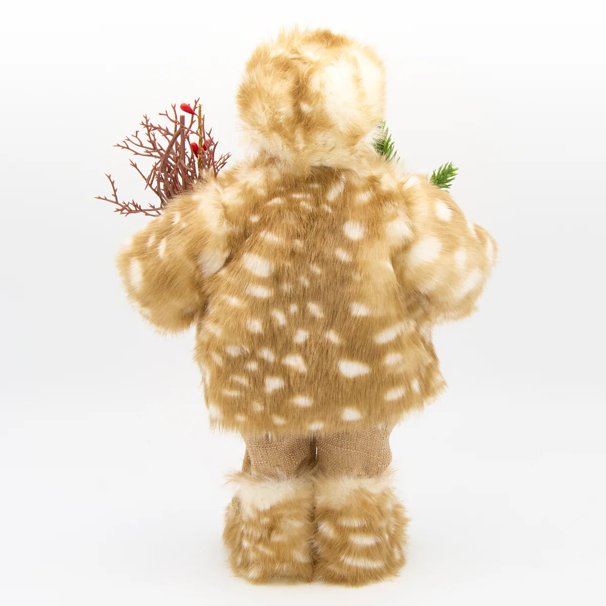 Santa in Fur Coat Figure with Berry Basket & Fur Boots