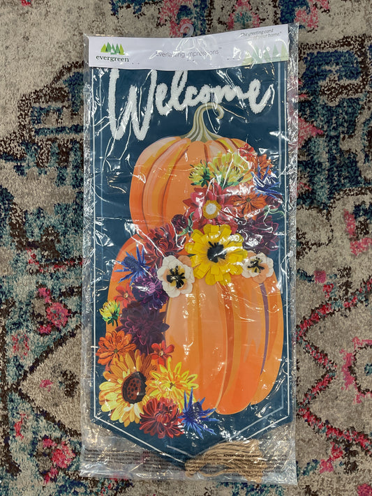 Floral Wrapped Pumpkin Long Garden Flag