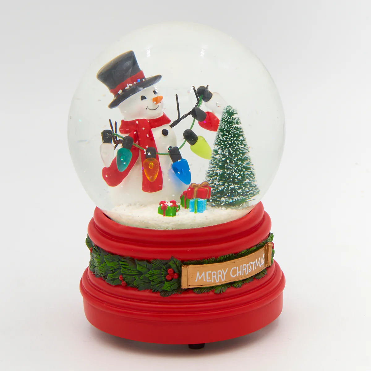 Glitterdome Musical Snowman with String Lights