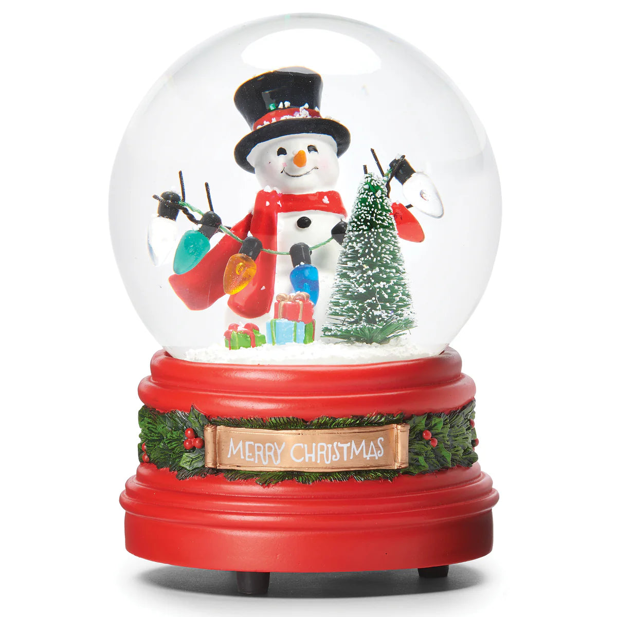 Glitterdome Musical Snowman with String Lights