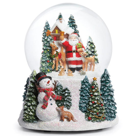 Glitterdome Musical Santa & Animals with Snowman Base