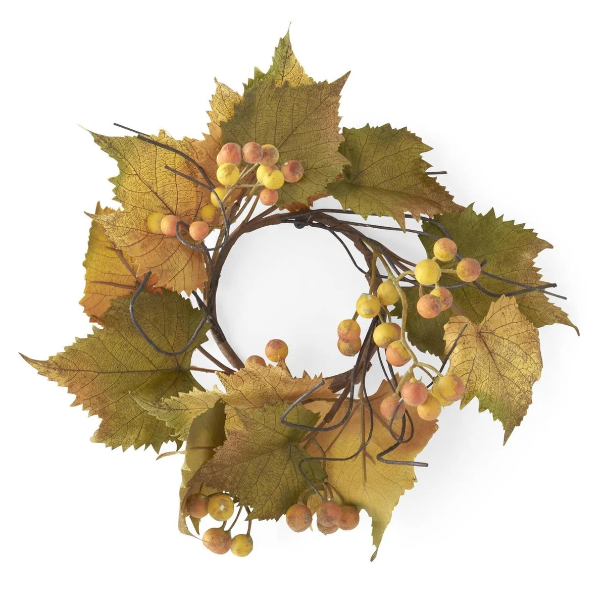 Grape Leaves Candle Ring with Twigs & Berries