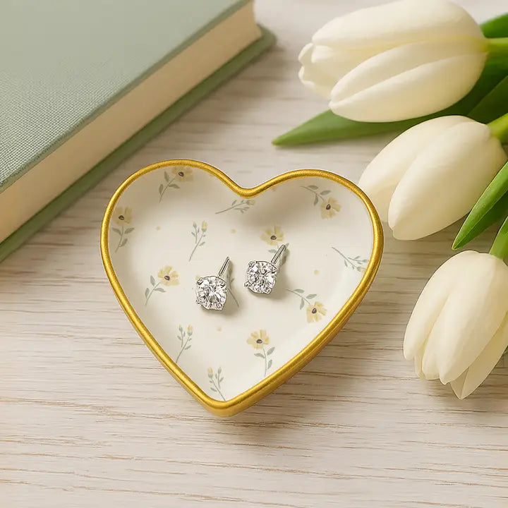 Forever Friends - Sterling Silver Cz Earring and Dish Set