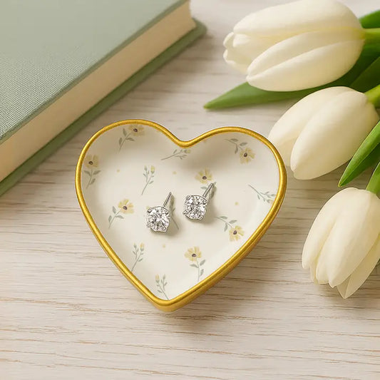 Forever Friends - Sterling Silver Cz Earring and Dish Set