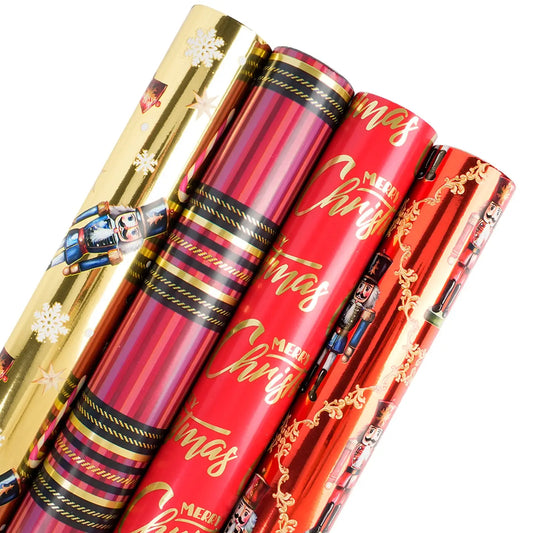 30" X 10' Wrapping Paper Bundle (4-pack) | Ruby Nutcracker