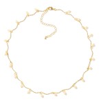 Metal Tone Linked Bar Necklace Featuring Pearl Accents