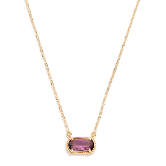 Chain Link Necklace Featuring Glass Crystal Pendant