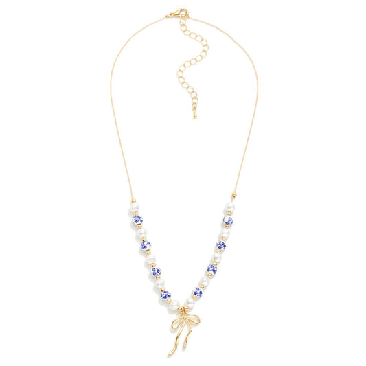 Pearl & Chinoiserie Beaded Chain Necklace