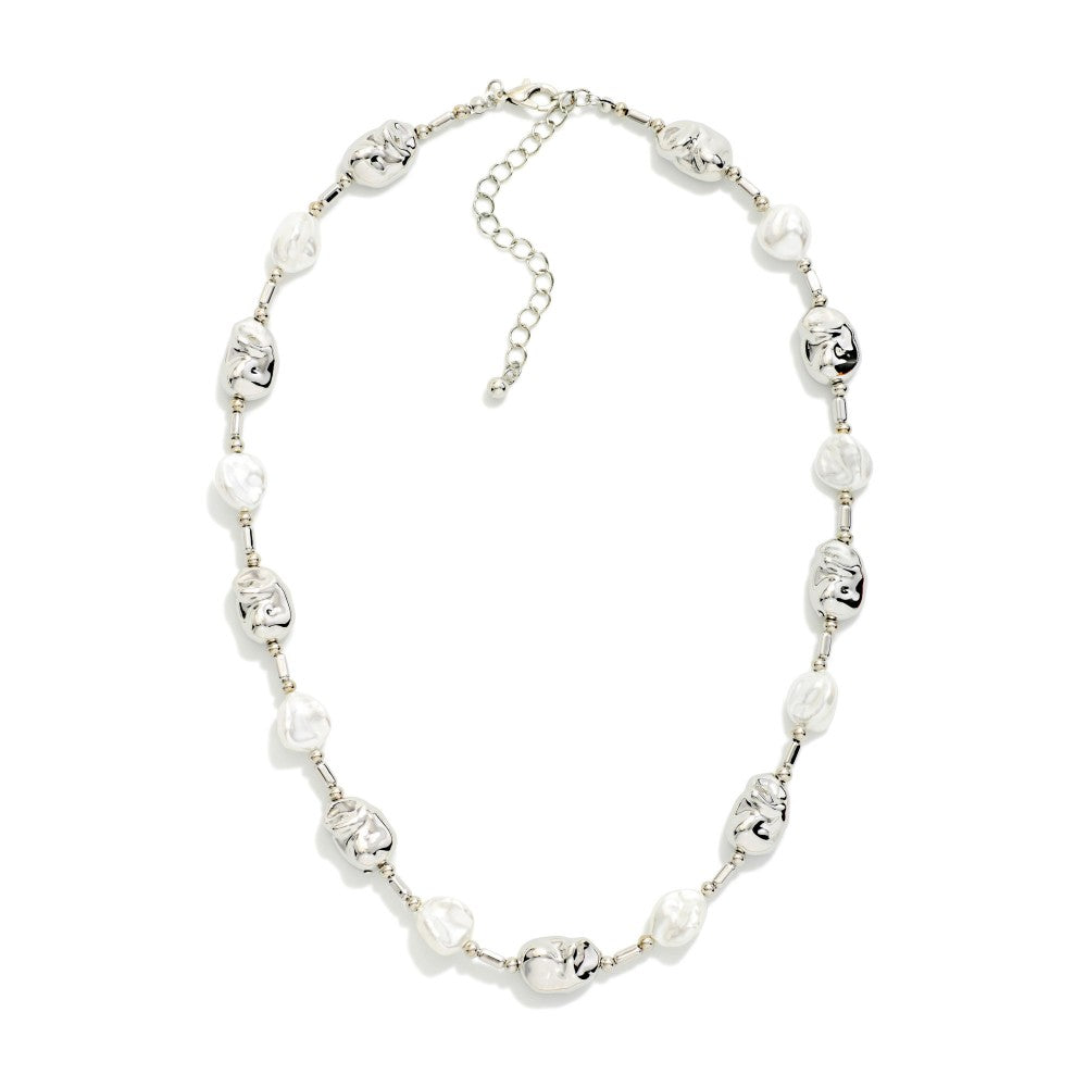 Baroque Pearl & Metal Tone Nugget Beaded Necklace