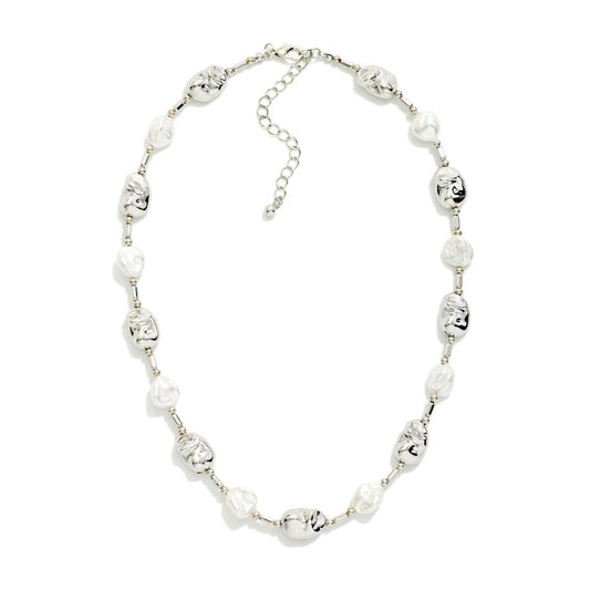 Baroque Pearl & Metal Tone Nugget Beaded Necklace