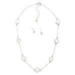 Chain Link Necklace Featuring Pearlescent Clover Stations