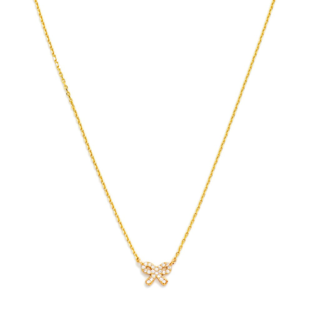 Chain Link Necklace Featuring Cubic Zirconia Bow Pendant
