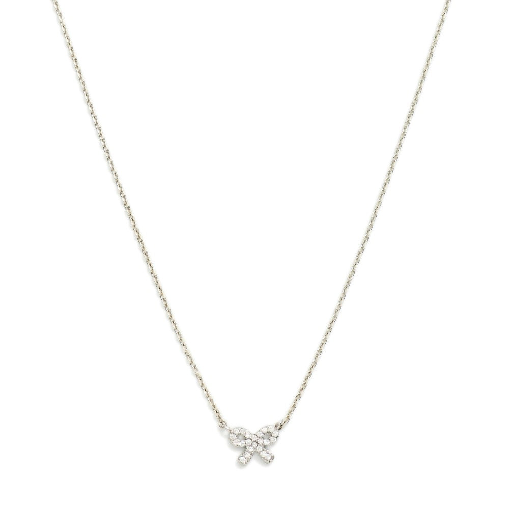 Chain Link Necklace Featuring Cubic Zirconia Bow Pendant
