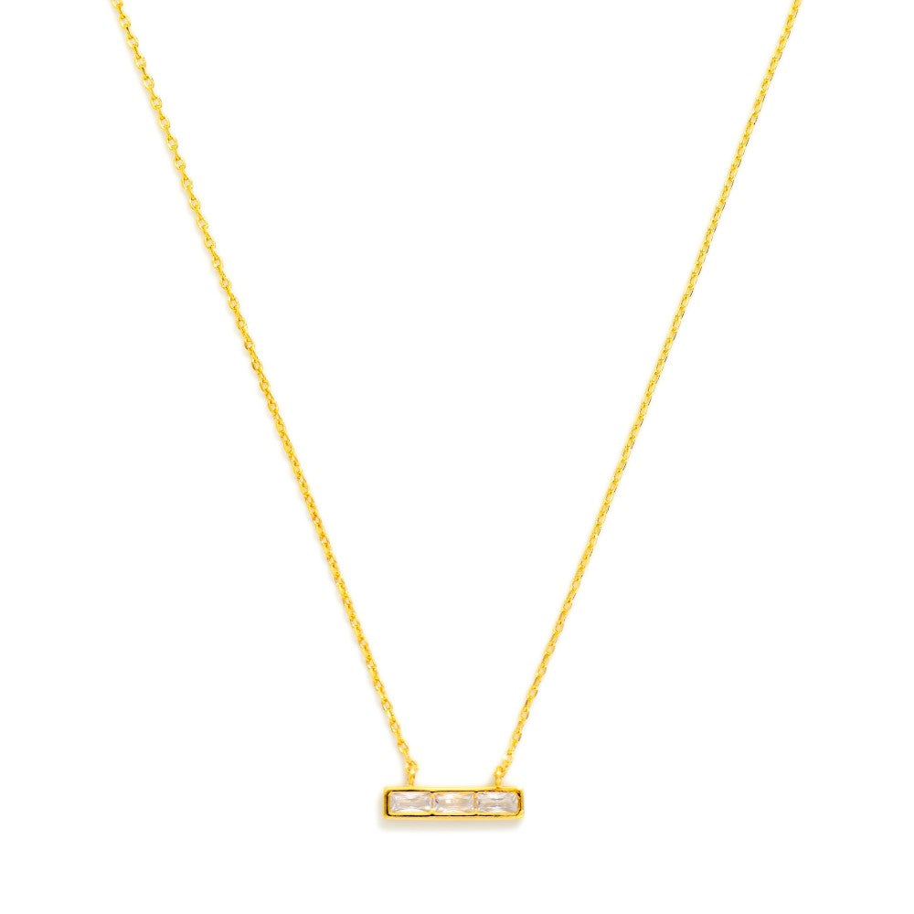 Chain Link Necklace Featuring Cubic Zirconia Bar Pendant