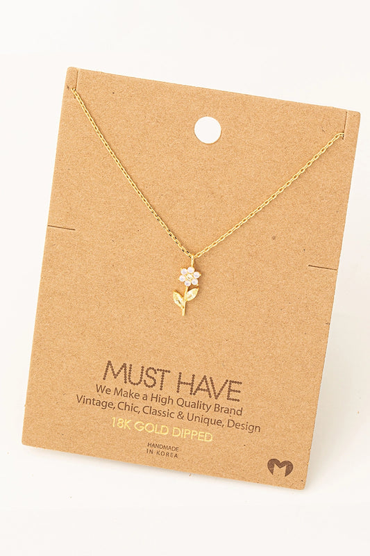 Rhinestone Flower Charm Necklace