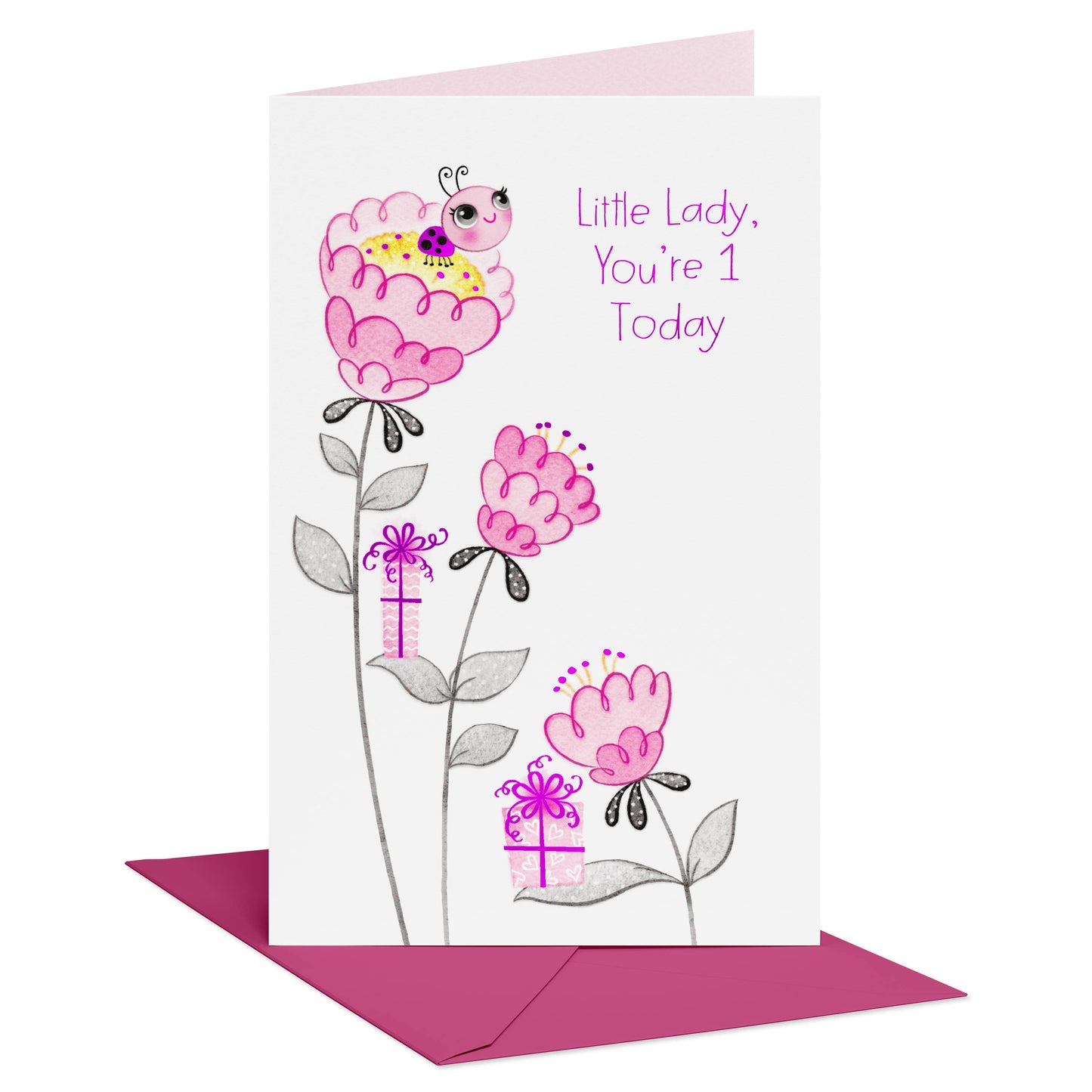 1st Birthday Card for Baby Girl (Little Lady Bug)