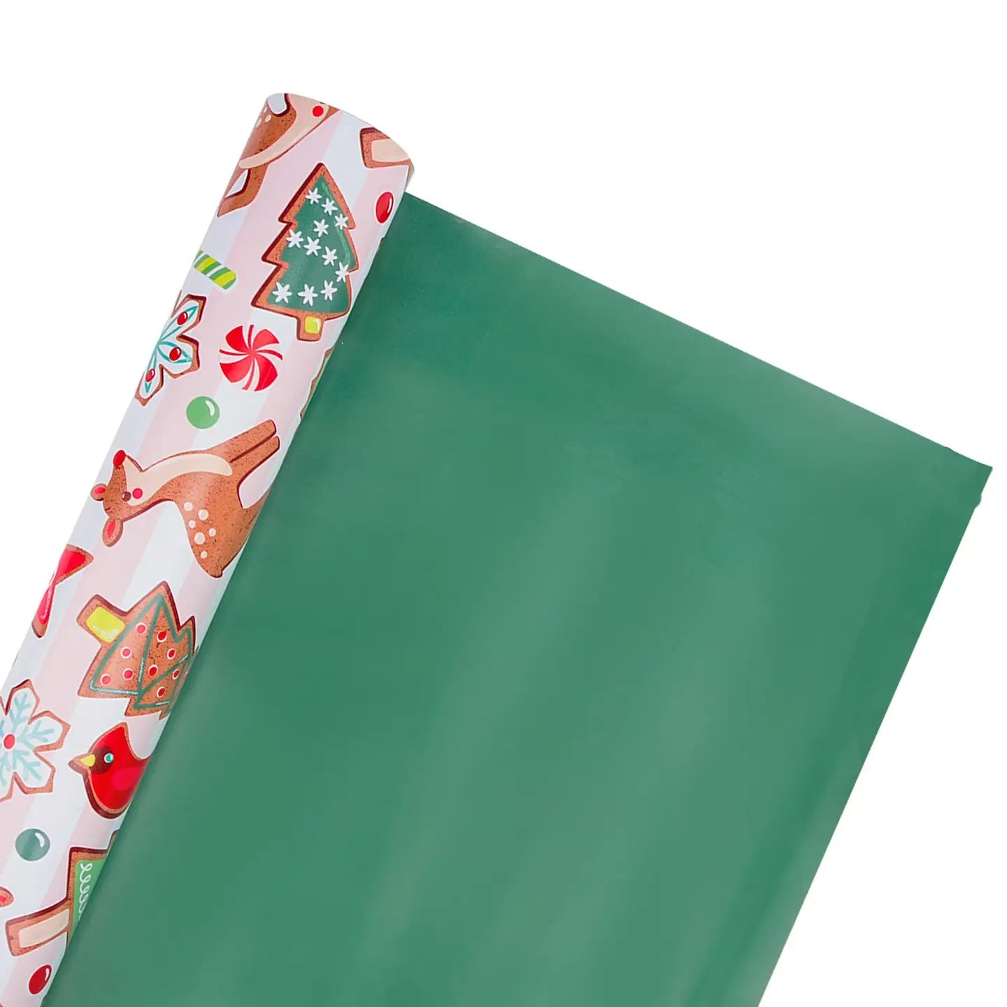 30" X 10' Reversible Holiday Wrapping Paper | Sweet Cookies/Solid Green