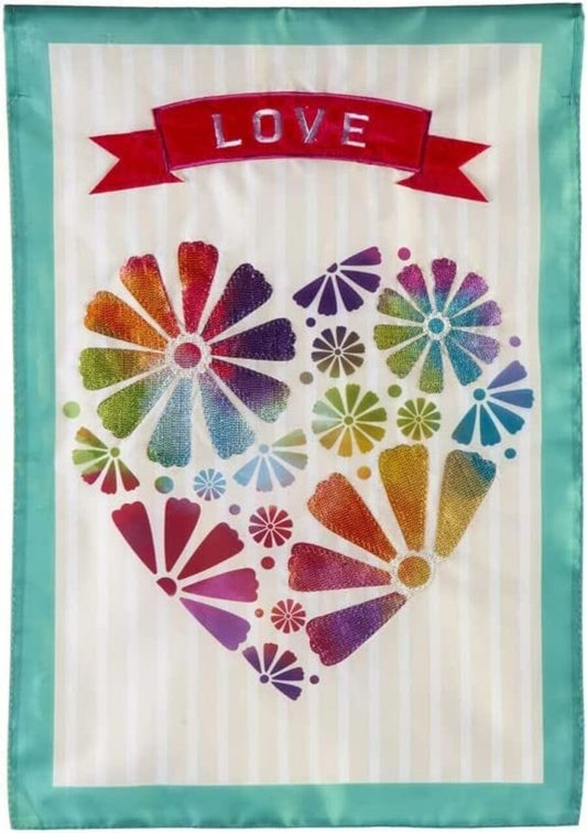 Multicolor Heart Valentine Garden Flag 2 Sided Applique