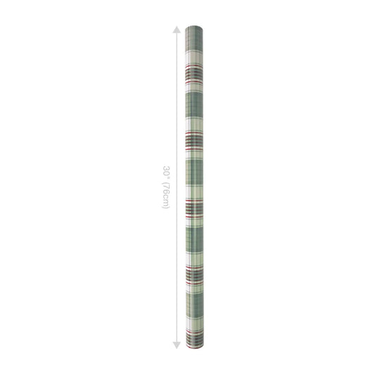 30" X 10' Reversible Holiday Wrapping Paper | Large Red and Green Plaid/Red and White Stripe