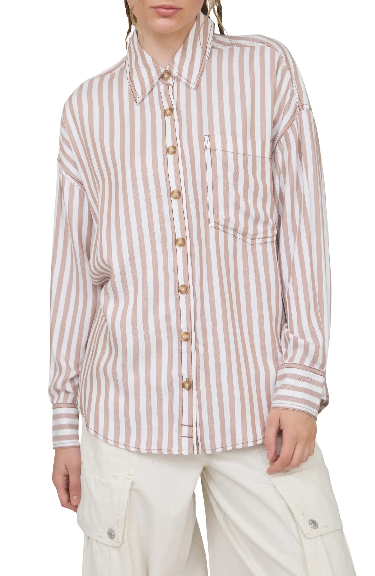 Striped Collared Long Sleeve Button Down Shirt