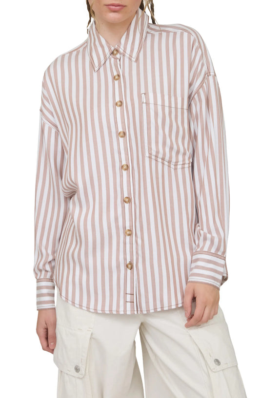 Striped Collared Long Sleeve Button Down Shirt
