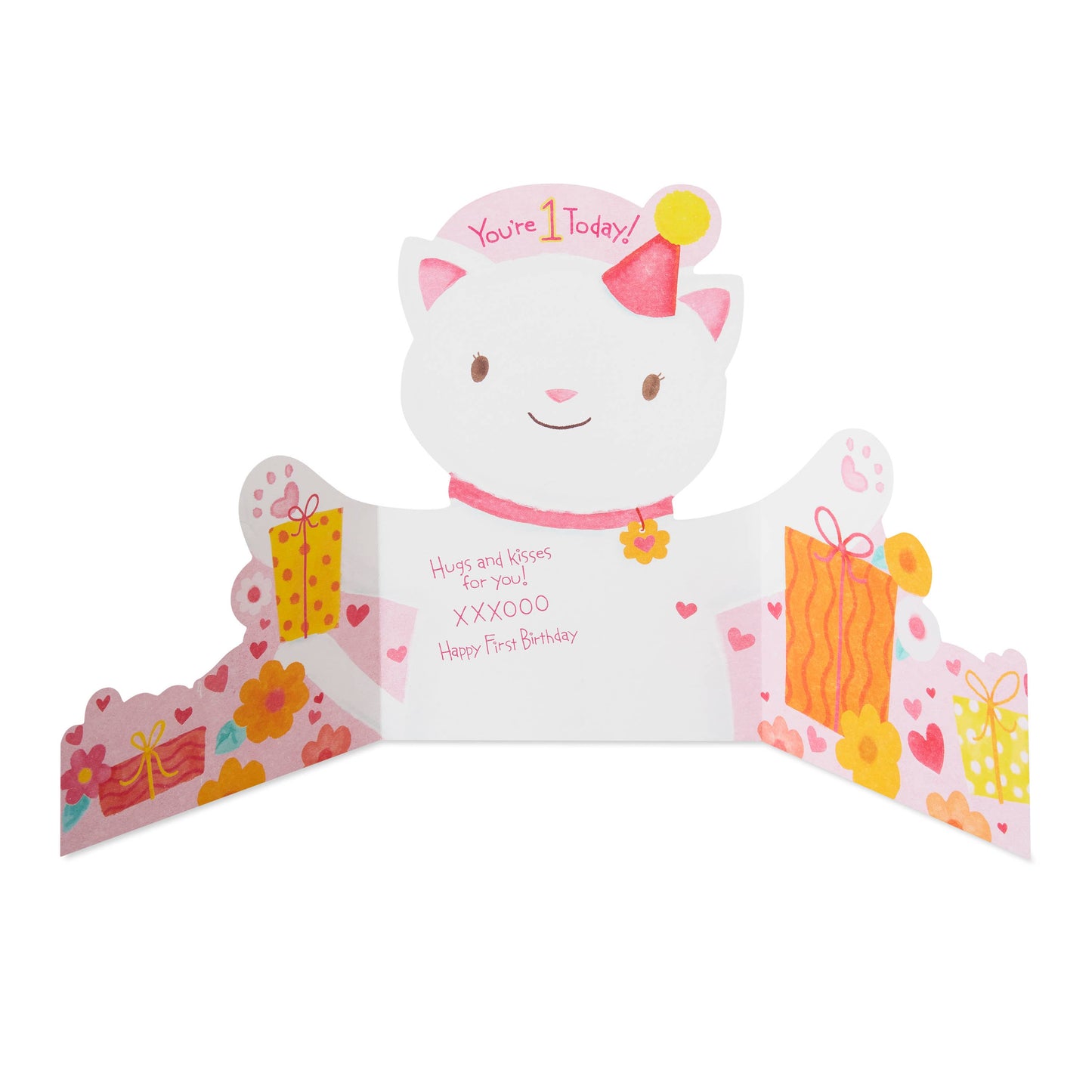 1st Birthday Card for Baby Girl (Peek-a-Boo Kitty)
