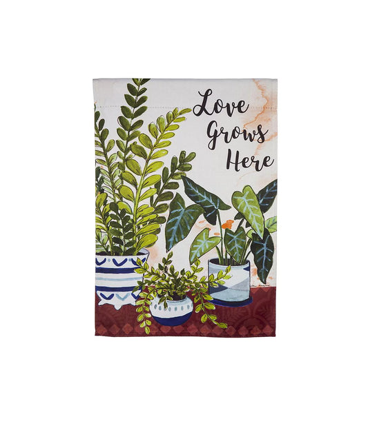 Love Grows Here Houseplants Garden Suede Flag