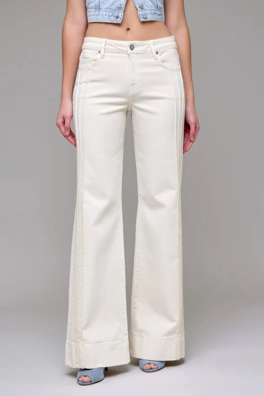 Pintuck Mid Rise Flare Jeans