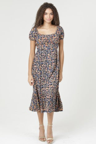 Short Sleeve Ditsy Print Midi Dress