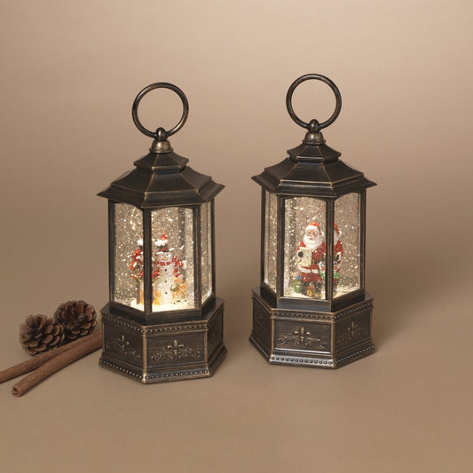 Lighted Spinning Water Globe Lantern w/ Holiday Scene, 2 Asst