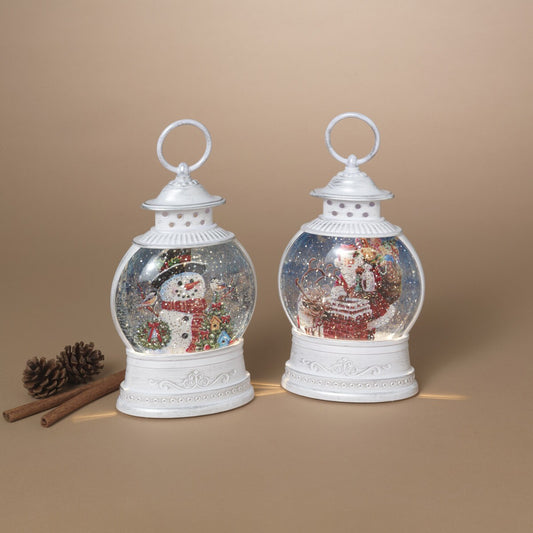 Lighted Spinning Water Globe Lantern w/ Holiday Scene and Timer, 2 Asst