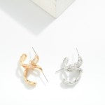 Metal Tone Intertwined Hoop Earrings Featuring Rhinestones & Knotted Metal Detail