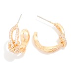 Metal Tone Intertwined Hoop Earrings Featuring Rhinestones & Knotted Metal Detail