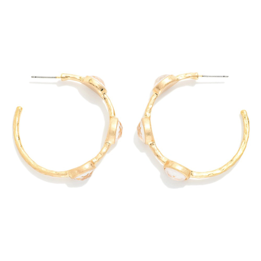 Metal Tone Hoop Drop Earring Featuring Glitter Acetate Oval Stations