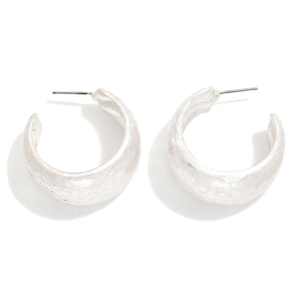 Chunky Hammered Metal Tapered Hoop Earrings