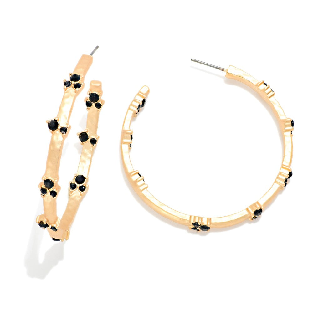 Metal Tone Hoop Earrings With Petite Rhinestone Details