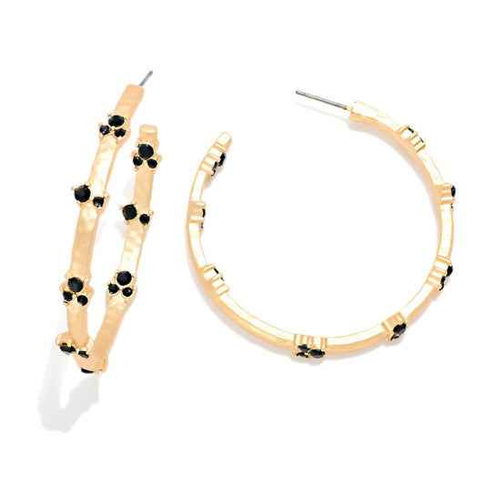 Metal Tone Hoop Earrings With Petite Rhinestone Details