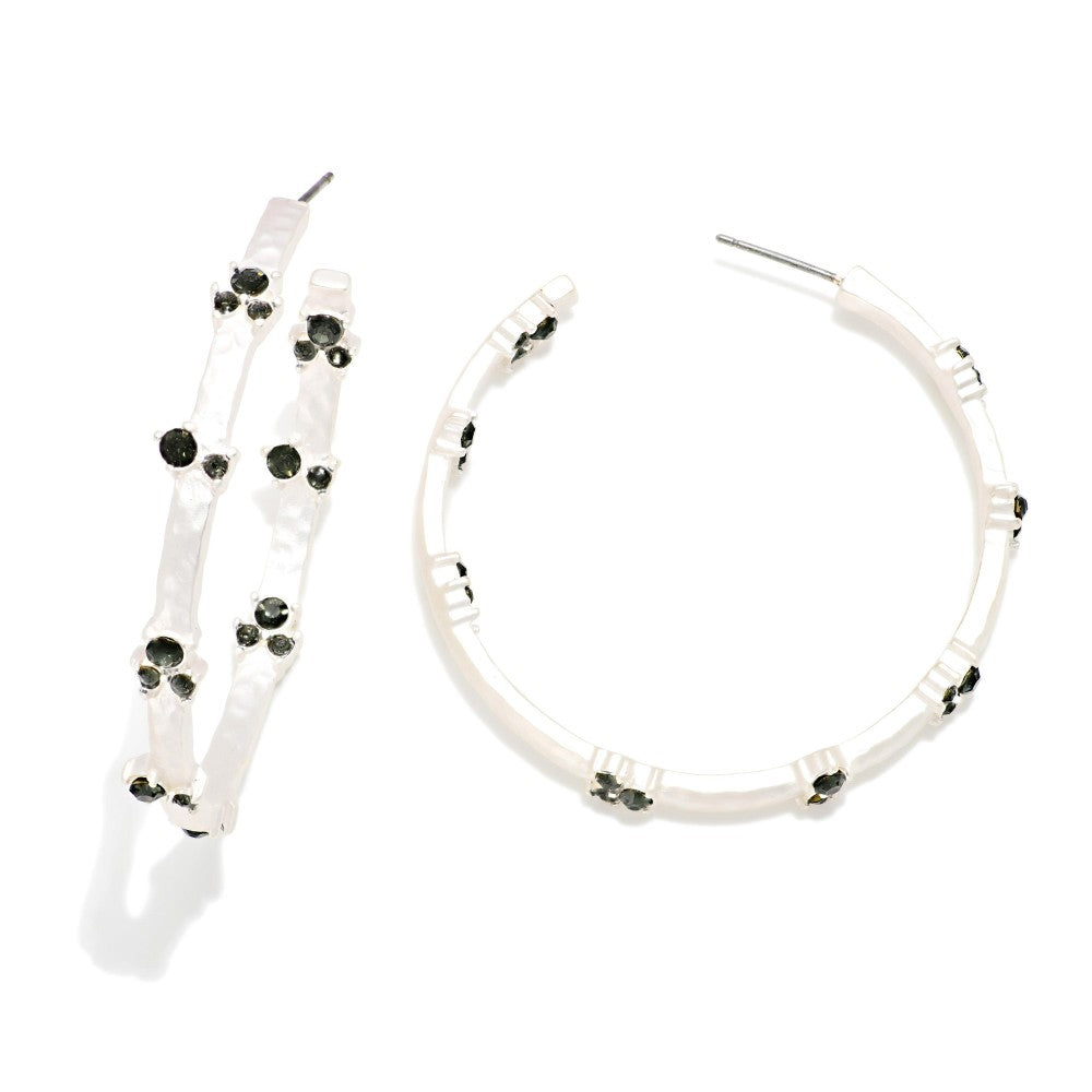 Metal Tone Hoop Earrings With Petite Rhinestone Details