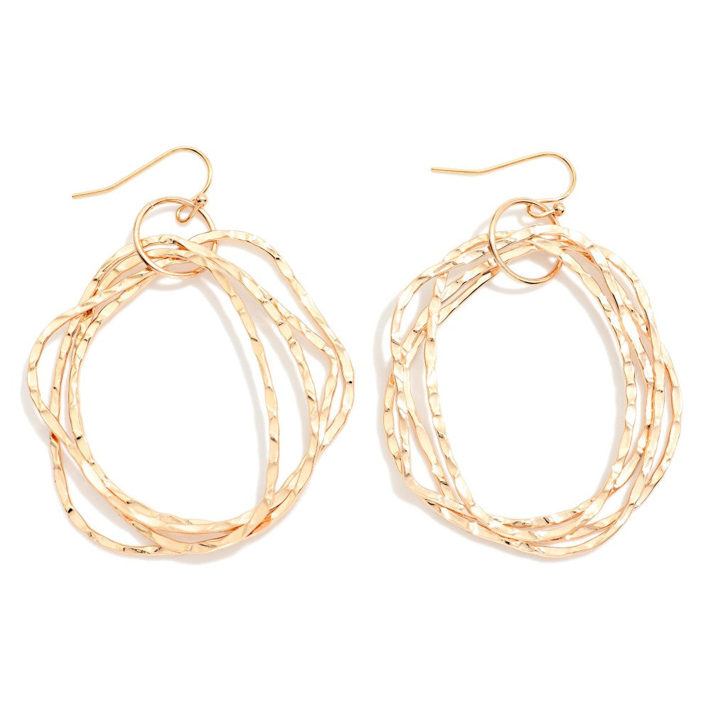 Nesting Hammered Metal Hoops Post Drop Earrings