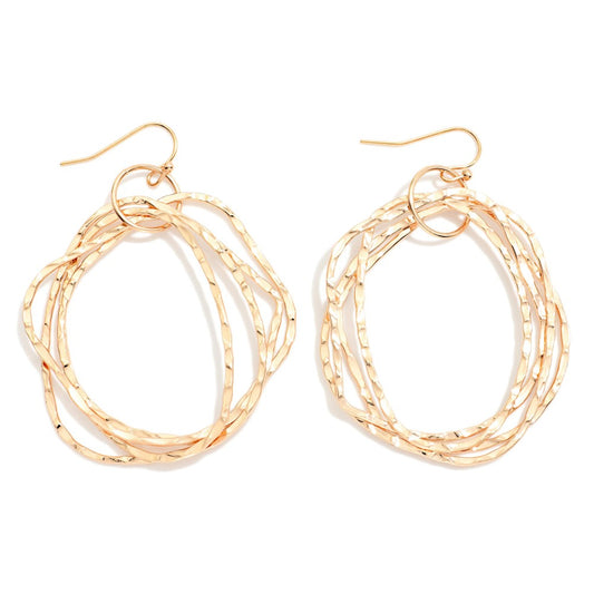 Nesting Hammered Metal Hoops Post Drop Earrings